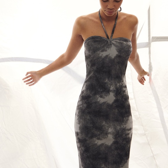 NWT Zara Tie Dye Ribbed Bodycon Halter Midi Dress - Picture 4 of 9